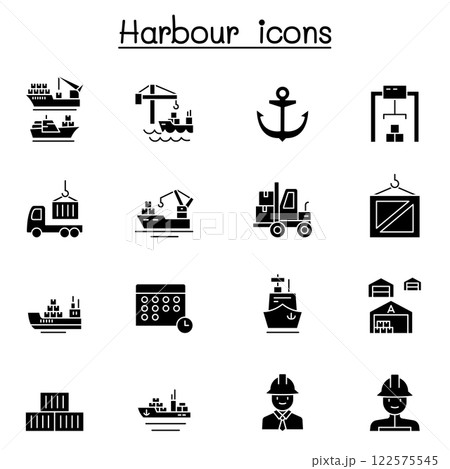 Port icon set in glyph style Port icon set in glyph style 122575545
