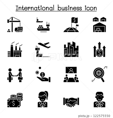 International business icon set in glyph style 122575550