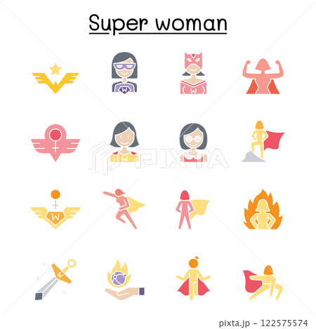 Super woman icon set in flat color style 122575574
