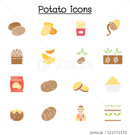potato icon set in flat color style 122575579
