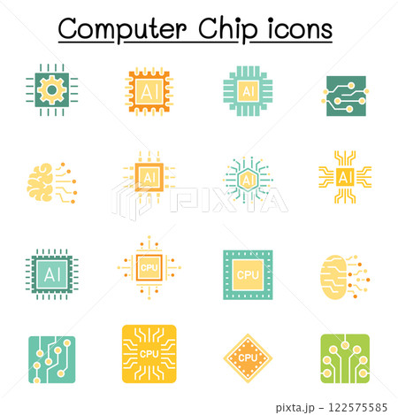 Computer Chips and Electronic Circuit icon in flat color style 122575585