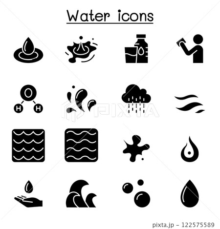 Water, liquid, aqua icon set in glyph style 122575589