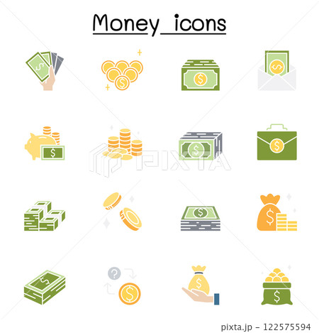 Money icon set in flat color style 122575594
