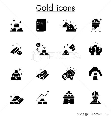 gold icon set in glyph style 122575597