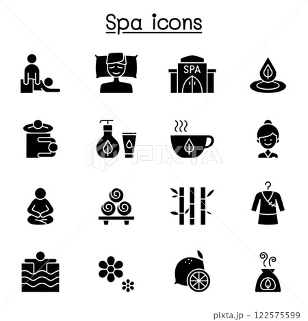 Spa, Massage, Aroma therapy icon set in glyph style 122575599