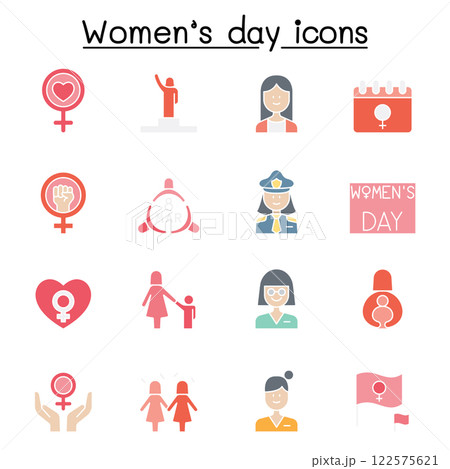 Woman day icon set in flat color style 122575621