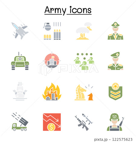 War and army icon set in flat color style 122575623