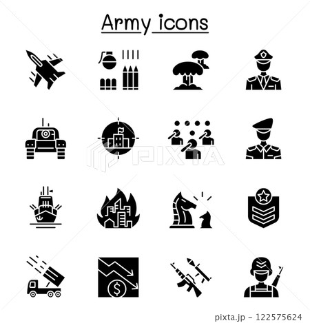 War and army icon set in glyph style War and army icon set in glyph style 122575624