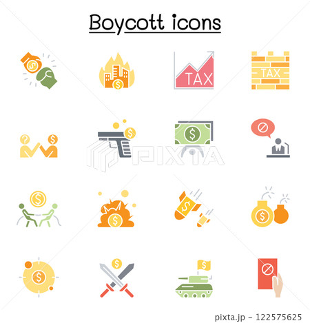Boycott, business war, trade war icon set in flat color style 122575625