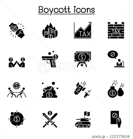 Boycott, business war, trade war icon set in glyph style Boycott, business war, trade war icon set in glyph style 122575626