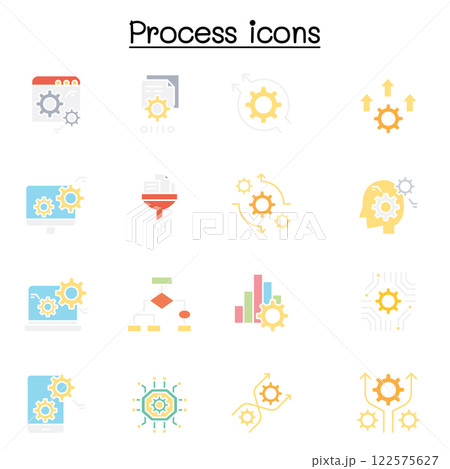Process, data analysis icon set in flat color style 122575627