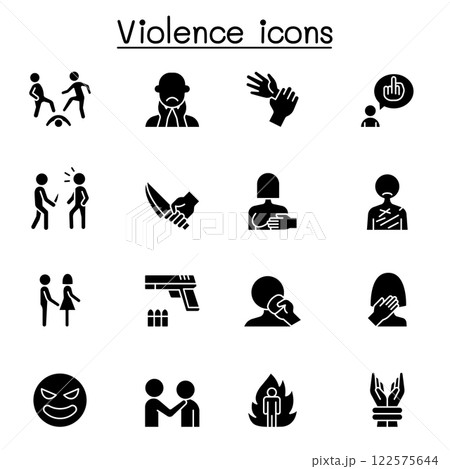 Violence, human trafficking, abuse, sexual harassment icon set in glyph style Violence, human trafficking, abuse, sexual harassment icon set in glyph style 122575644