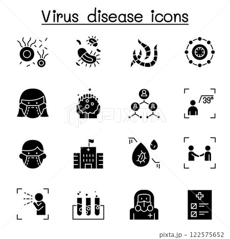 Virus disease, Covid-19, Corona virus icon set in glyph style 122575652