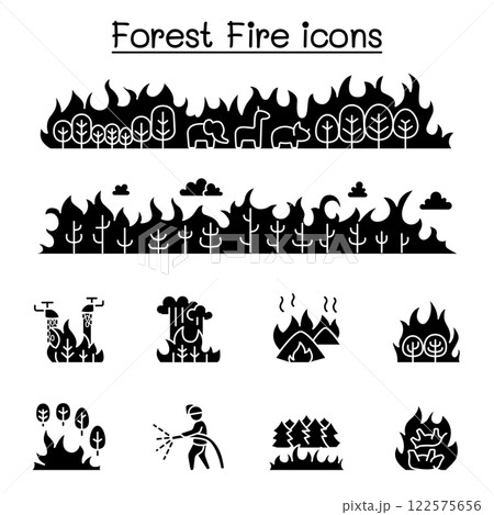 Wildfire, forest fire icon set in glyph style 122575656