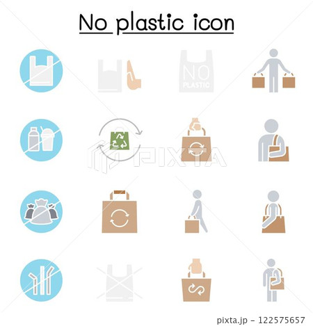 No plastic sign icon set in flat color style 122575657