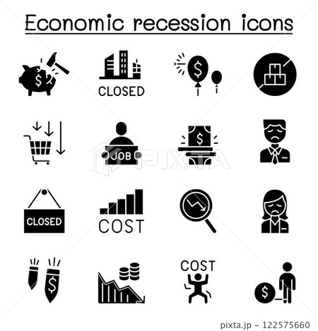 Economic recession, business crisis, trade war icon set in glyph style Economic recession, business crisis, trade war icon set in glyph style 122575660