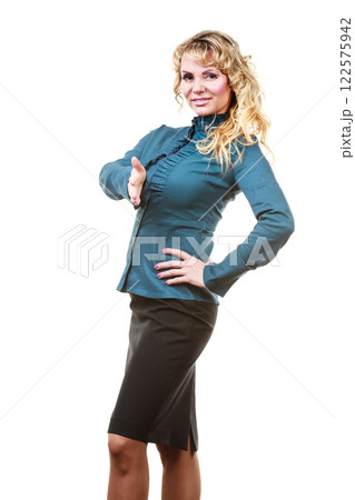 Elegant woman reaching hand. Elegant woman reaching hand. 122575942