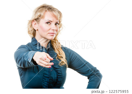 Business woman make showing gesture Business woman make showing gesture 122575955