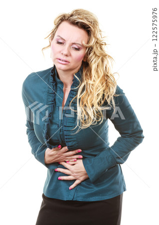 Elegant woman with stomach ache 122575976