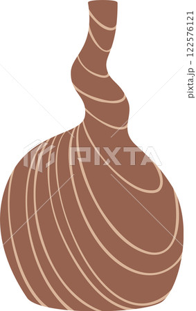 Modern and stylish brown vase with spiral neck and circular decorations on the body, creating a unique and elegant design element for interior decoration Modern and stylish brown vase with spiral neck and circular decorations on the body, creating a unique and elegant design element for interior decoration 122576121