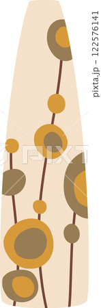 Ironing board cover adorned with a repeating pattern of stylized flowers, composed of circles and stems in shades of brown and yellow, evokes a retro aesthetic reminiscent of the 1970s 122576141