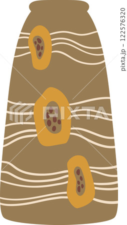 Contemporary vase featuring a stylized papaya motif, with wavy lines and a warm color palette, creating a visually appealing design suitable for interior decoration or graphic design projects 122576320