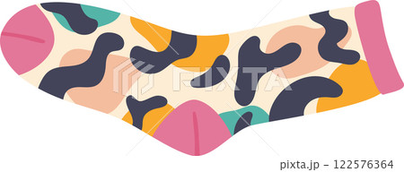 Modern and stylish sock featuring a vibrant, colorful abstract pattern resting on a clean white background, ideal for highlighting fashion and comfort in everyday wear Modern and stylish sock featuring a vibrant, colorful abstract pattern resting on a clean white background, ideal for highlighting fashion and comfort in everyday wear 122576364