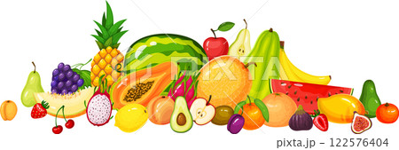 Vibrant array of colorful exotic fruits creates a visually appealing composition, showcasing the diversity and freshness of nature s bounty, promoting healthy eating and a tropical feel 122576404