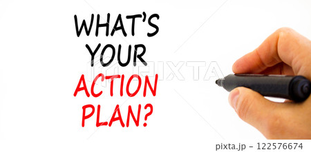 Action plan symbol. Concept words What is your action plan on beautiful white paper. Beautiful white background. Businessman hand with pen. Business What is your action plan concept. Copy space Action plan symbol. Concept words What is your action plan on beautiful white paper. Beautiful white background. Businessman hand with pen. Business What is your action plan concept. Copy space 122576674