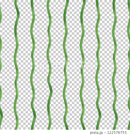 Seamless watercolor vertical green wave stripe pattern isolated background. Hand drawn curly brush stroke, simple lines ornate illustration. Spring naive ornate for kitchen textile, stationery 122576755