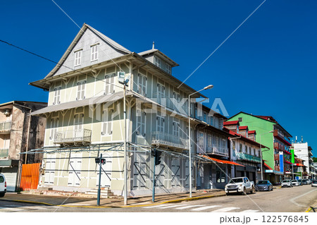 Traditional architecture of Cayenne, the capital of French Guiana in South America 122576845