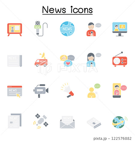 News icon set in flat color style News icon set in flat color style 122576882