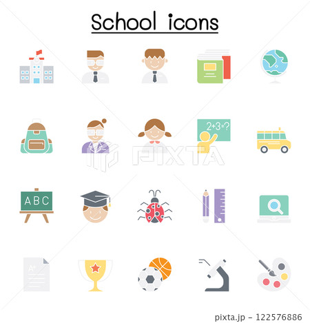 School and Education icon set in flat color style School and Education icon set in flat color style 122576886