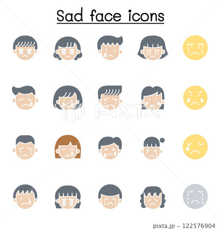 Sad face icon set in flat color style 122576904