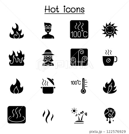 Hot icon set in glyph style 122576929