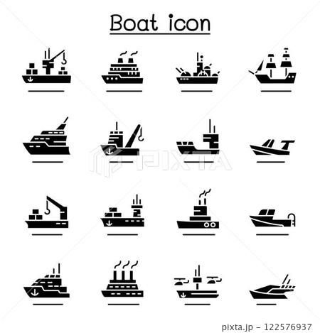 Boat, Ship icon set in glyph style 122576937