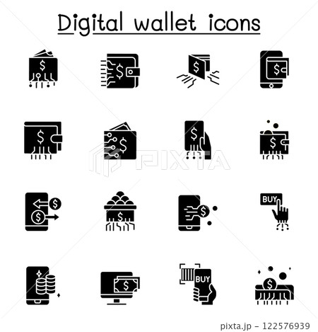 Digital wallets icon set in glyph style 122576939