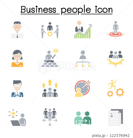 Business people icon set in flat color style Business people icon set in flat color style 122576942