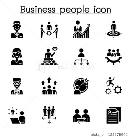 Business people icon set in glyph style 122576943