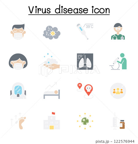 Virus disease icon set in flat color style 122576944