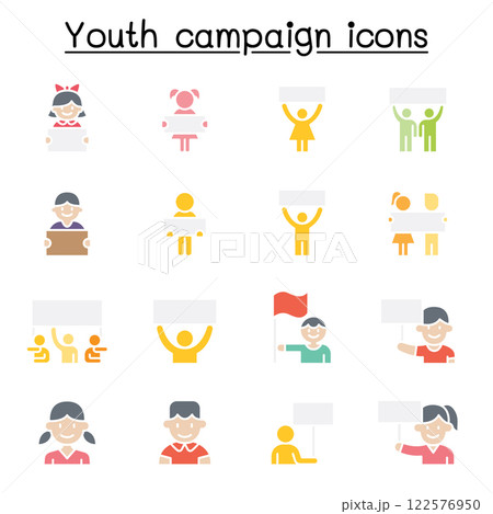 Youth campaign related vector icon. contains such icon as banner, placard, advertising, teen, protest, demand, boy, girl, poster, youth day and more. 122576950
