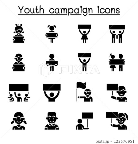 Youth campaign related vector icon. contains such icon as banner, placard, advertising, teen, protest, demand, boy, girl, poster, youth day and more. Youth campaign related vector icon. contains such icon as banner, placard, advertising, teen, protest, demand, boy, girl, poster, youth day and more. 122576951