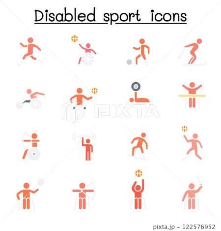 Disabled sport icon set in flat color style 122576952