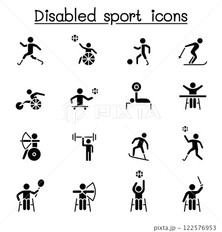 Disabled sport icon set in glyph style 122576953