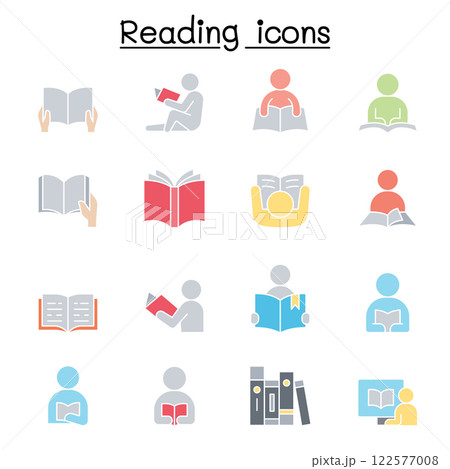 Reading icon set in flat color styleのイラスト素材 [122577008] - PIXTA