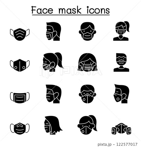 Face mask protection virus icon set in glyph style Face mask protection virus icon set in glyph style 122577017