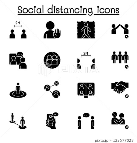 Social distancing icon set in glyph style Social distancing icon set in glyph style 122577025