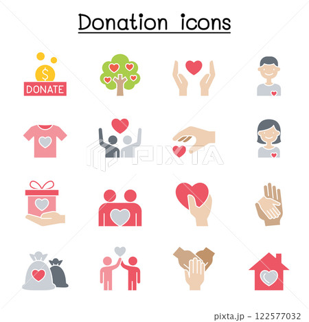 Set of Donation and charity icon. contains such icon as, volunteer, fundraiser, kindness, giving, assistance, support, care and more. Set of Donation and charity icon. contains such icon as, volunteer, fundraiser, kindness, giving, assistance, support, care and more. 122577032
