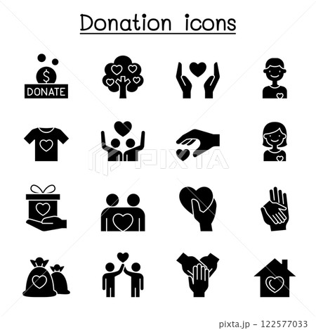 Set of Donation and charity icon. contains such icon as, volunteer, fundraiser, kindness, giving, assistance, support, care and more. Set of Donation and charity icon. contains such icon as, volunteer, fundraiser, kindness, giving, assistance, support, care and more. 122577033