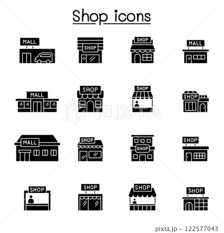 Set of shop icon. contains such icon as, supermarket, shopping mall, hypermarket, store and more. 122577043